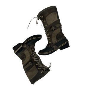 Sorel Conquest Carly Water Proof High Boots Brown Size 8 Lace Up Leather Strap